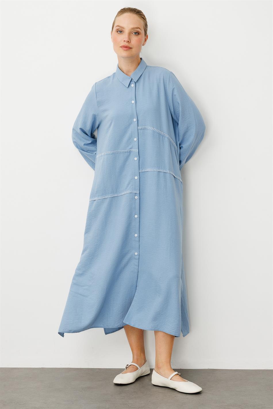Chooban-Ziernähte, bequeme Abaya aus Seidenstoff, bequem - Blau