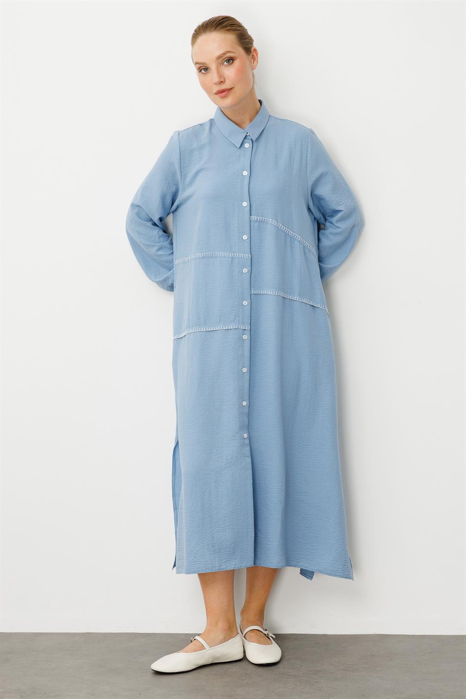 Chooban-Ziernähte, bequeme Abaya aus Seidenstoff, bequem - Blau