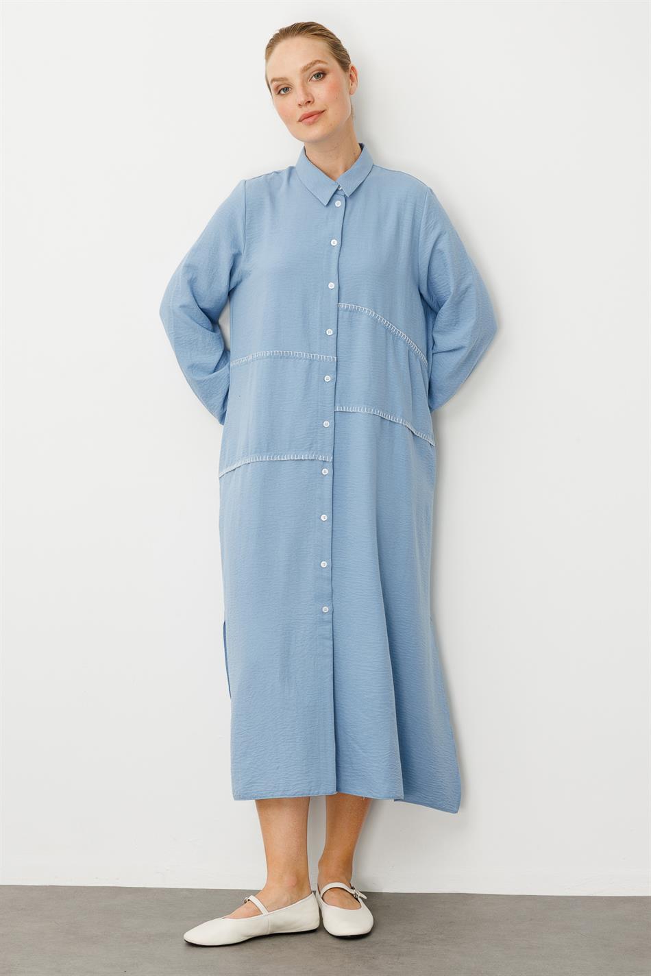 Chooban-Ziernähte, bequeme Abaya aus Seidenstoff, bequem - Blau
