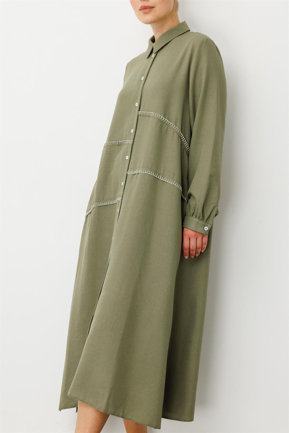 Chooban Stitching Detail Silk Fabric Comfortable Cape Abaya - Khaki