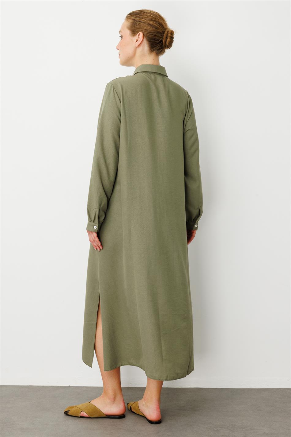 Chooban Stitching Detail Silk Fabric Comfortable Cape Abaya - Khaki