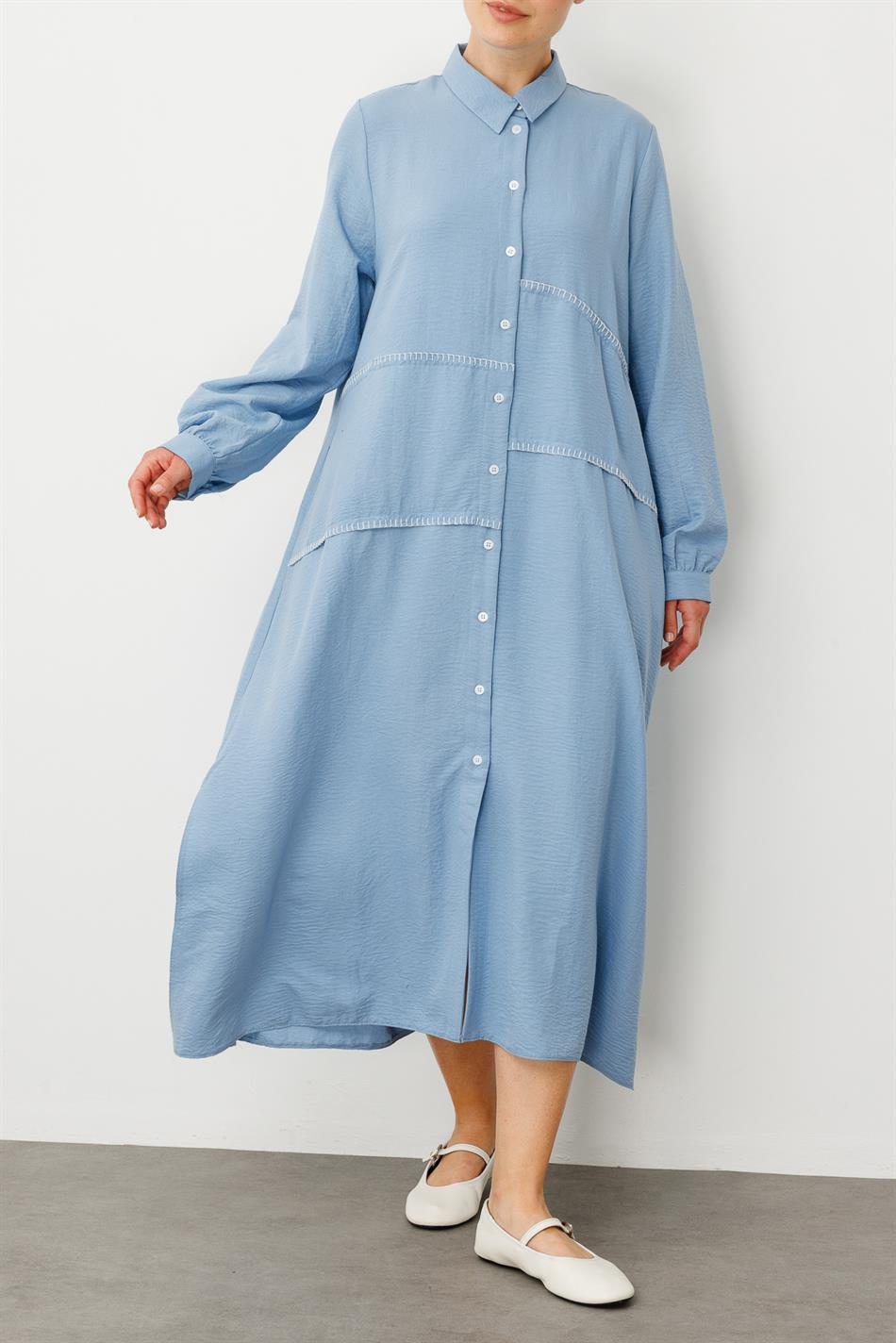 Chooban-Ziernähte, bequeme Abaya aus Seidenstoff, bequem - Blau