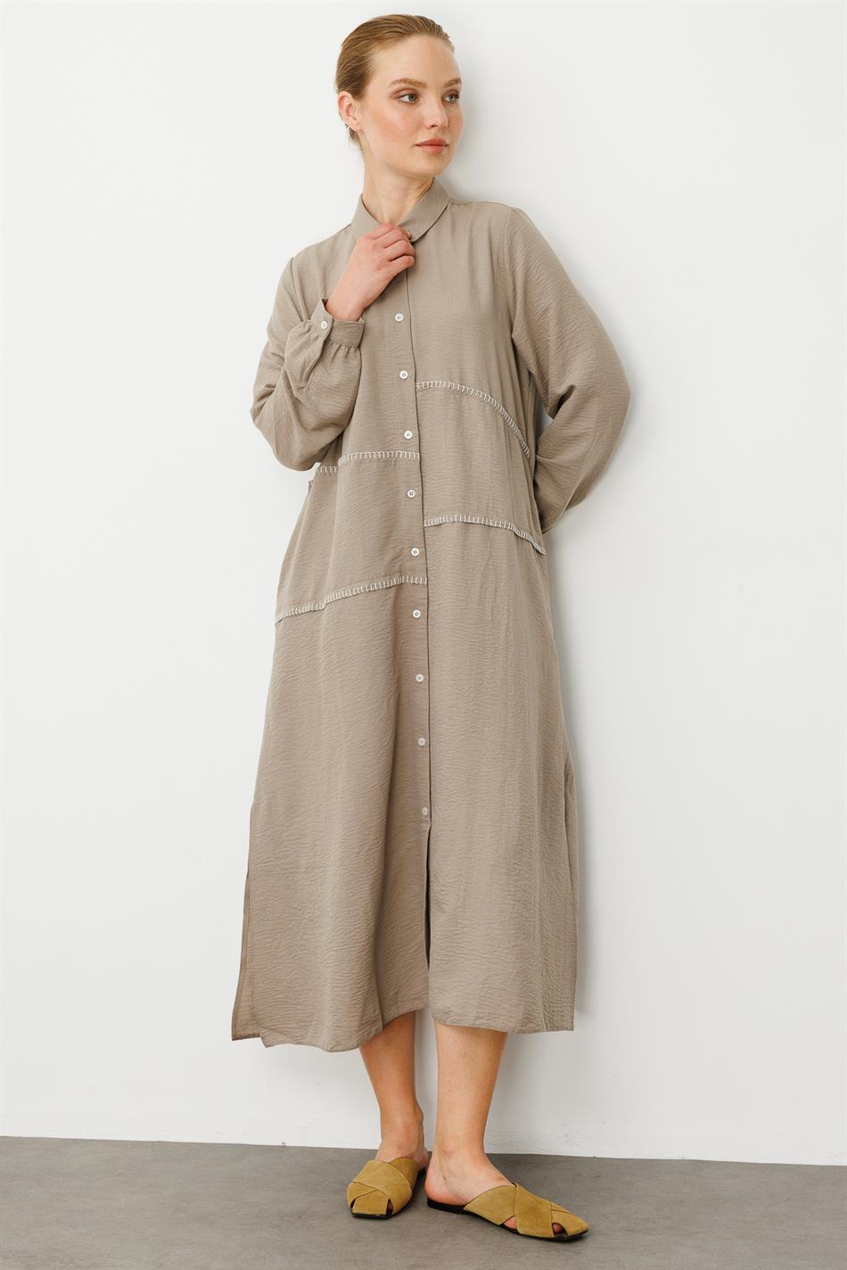 Chooban-Stickerei-Details Seidenstoff Bequeme Cape Abaya - Nerz