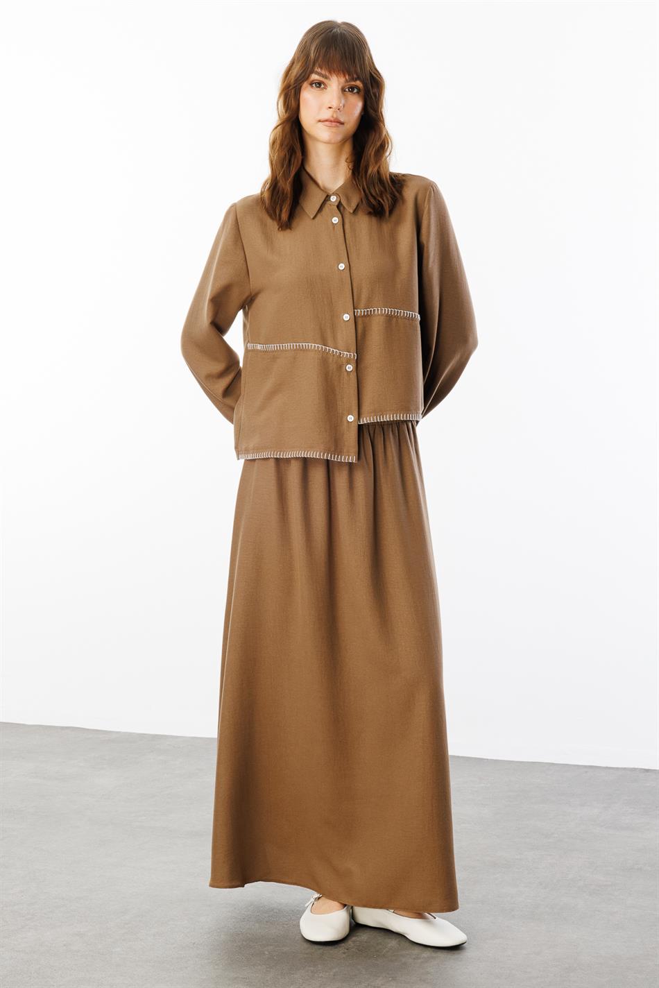 Rock/Tunika-Set aus Seide mit Chop-Ed-Stickerei – Nerz