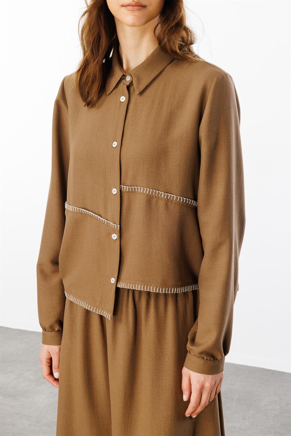 Rock/Tunika-Set aus Seide mit Chop-Ed-Stickerei – Nerz