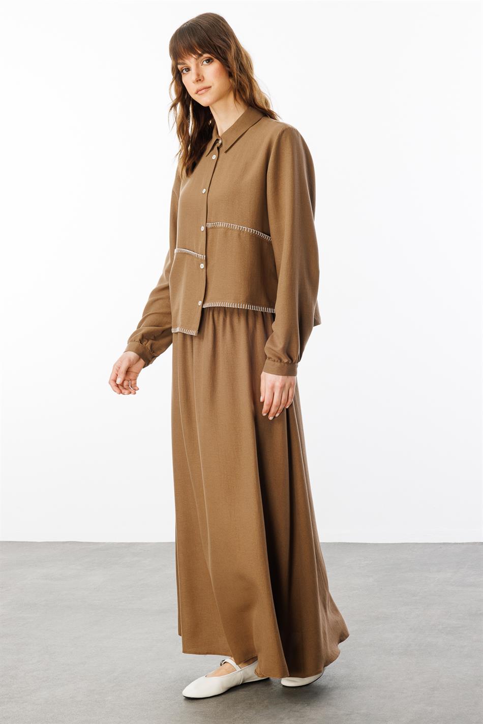 Rock/Tunika-Set aus Seide mit Chop-Ed-Stickerei – Nerz