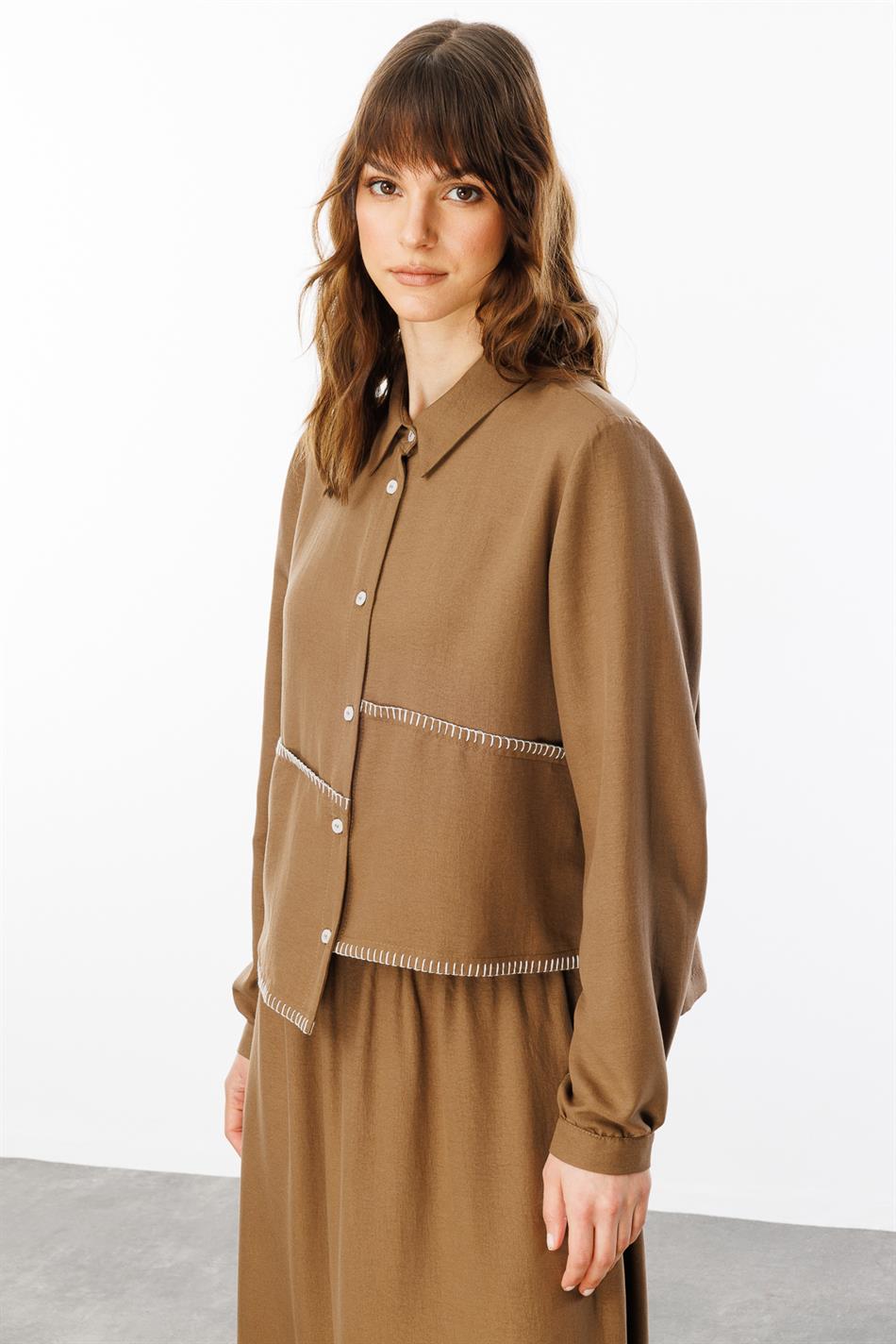 Rock/Tunika-Set aus Seide mit Chop-Ed-Stickerei – Nerz