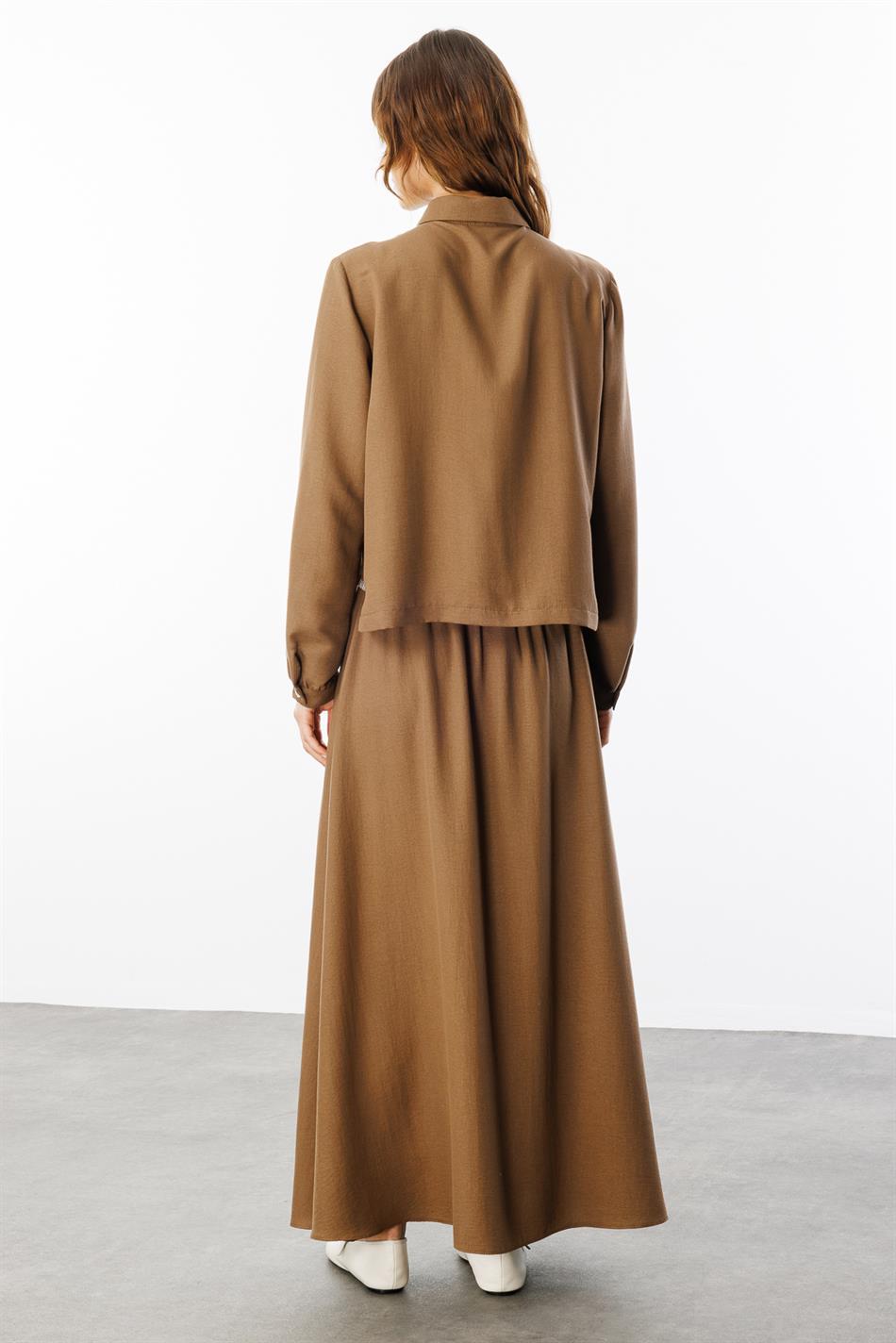 Rock/Tunika-Set aus Seide mit Chop-Ed-Stickerei – Nerz