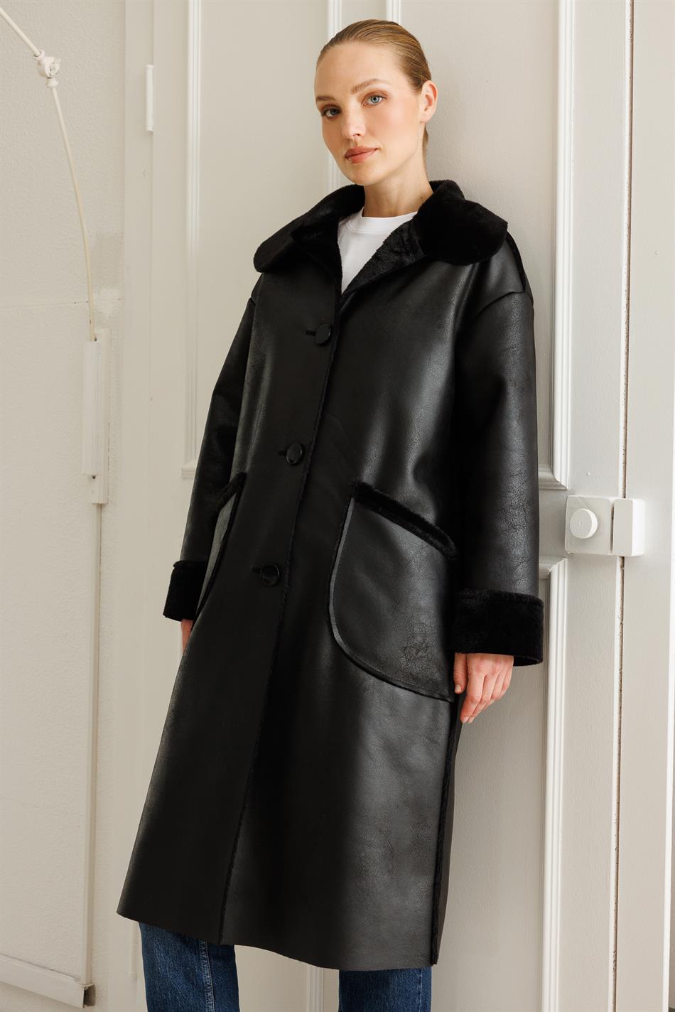 Tijdloze lichtgewicht dubbelzijdige jas - zwart