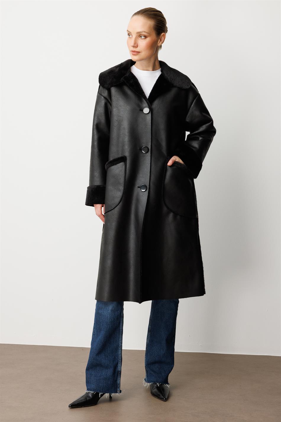 Tijdloze lichtgewicht dubbelzijdige jas - zwart