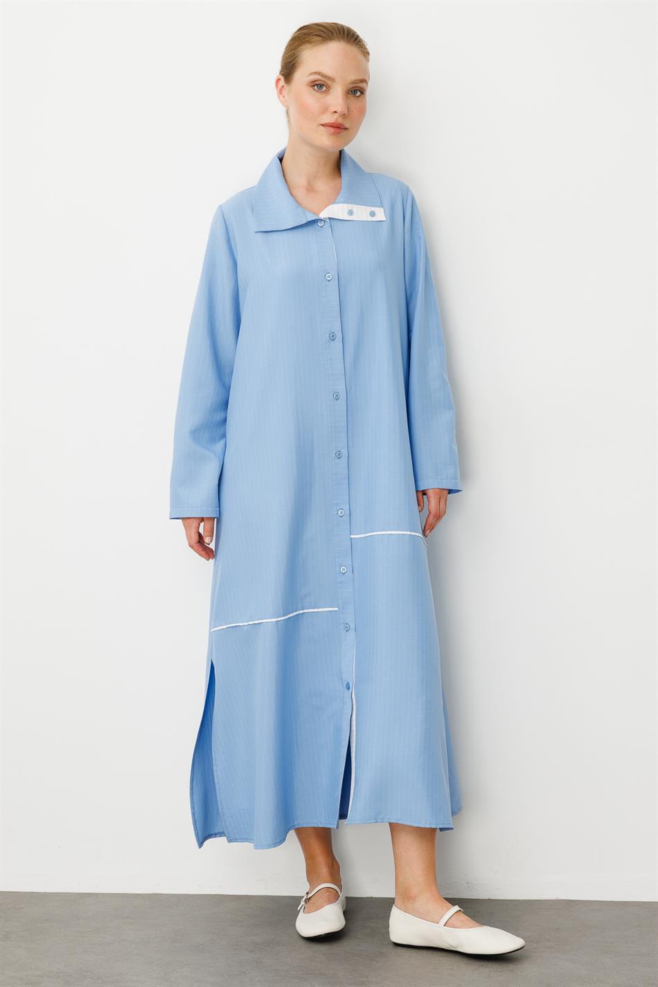 Jurk met strepen, sportief design, gemaakt van fijn geweven stof - cape-blauw