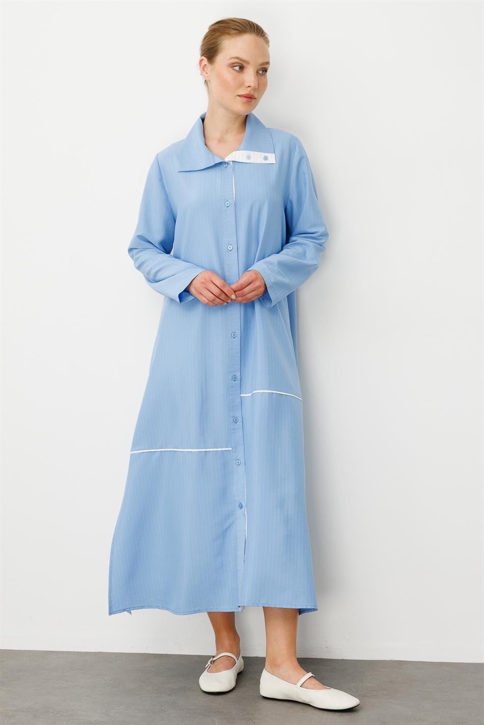 Jurk met strepen, sportief design, gemaakt van fijn geweven stof - cape-blauw
