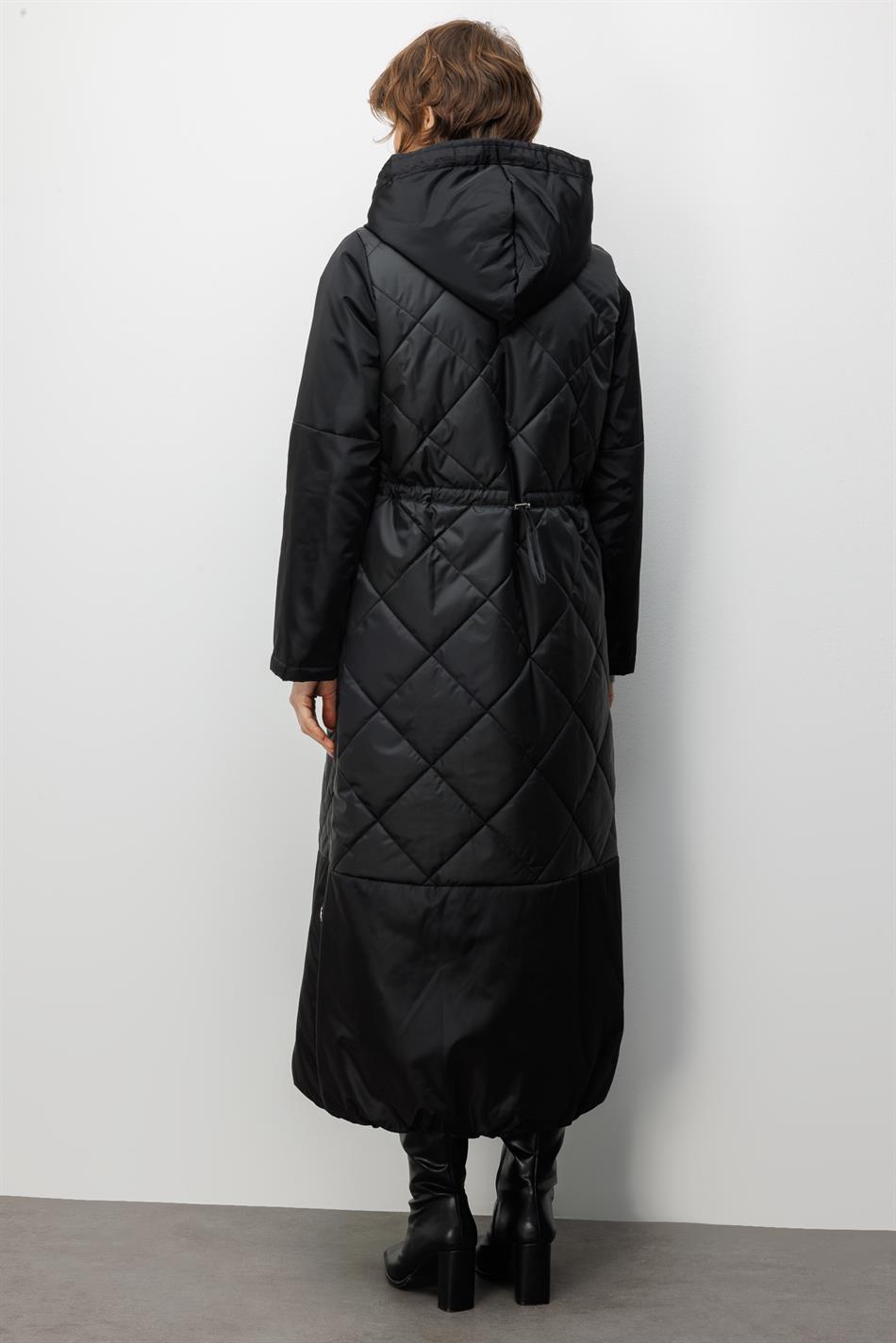 Classic Extra Soft Dolgulu Tam Boy Kaban Manto-Siyah