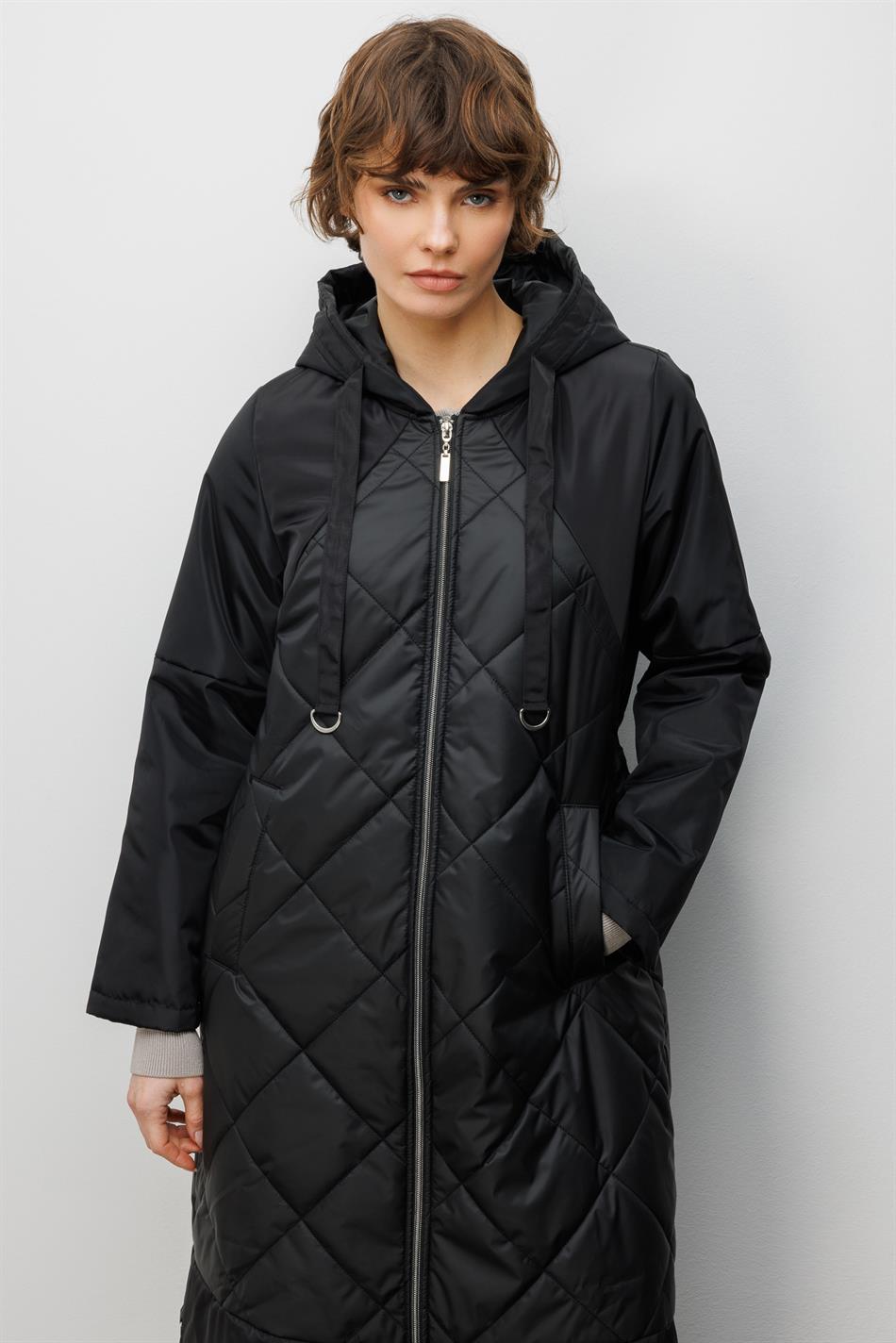 Classic Extra Soft Dolgulu Tam Boy Kaban Manto-Siyah