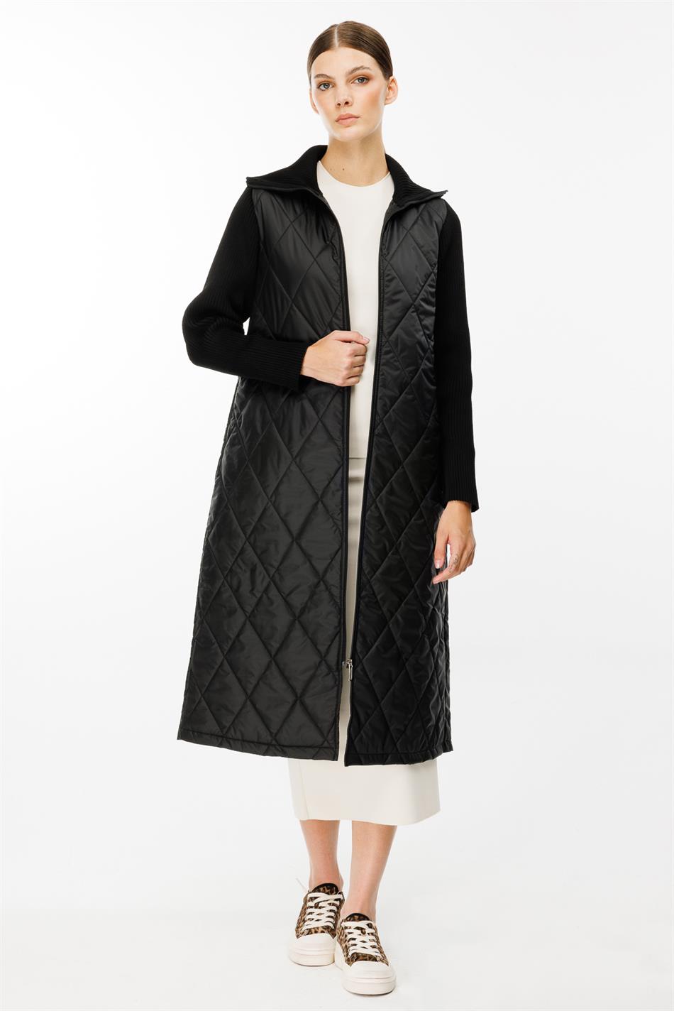 Yaxalıq və qol detalları ilə zərif trikotaj palto, yüngül, həmişə dəbli, əla qiymətə keyfiyyətli - qara