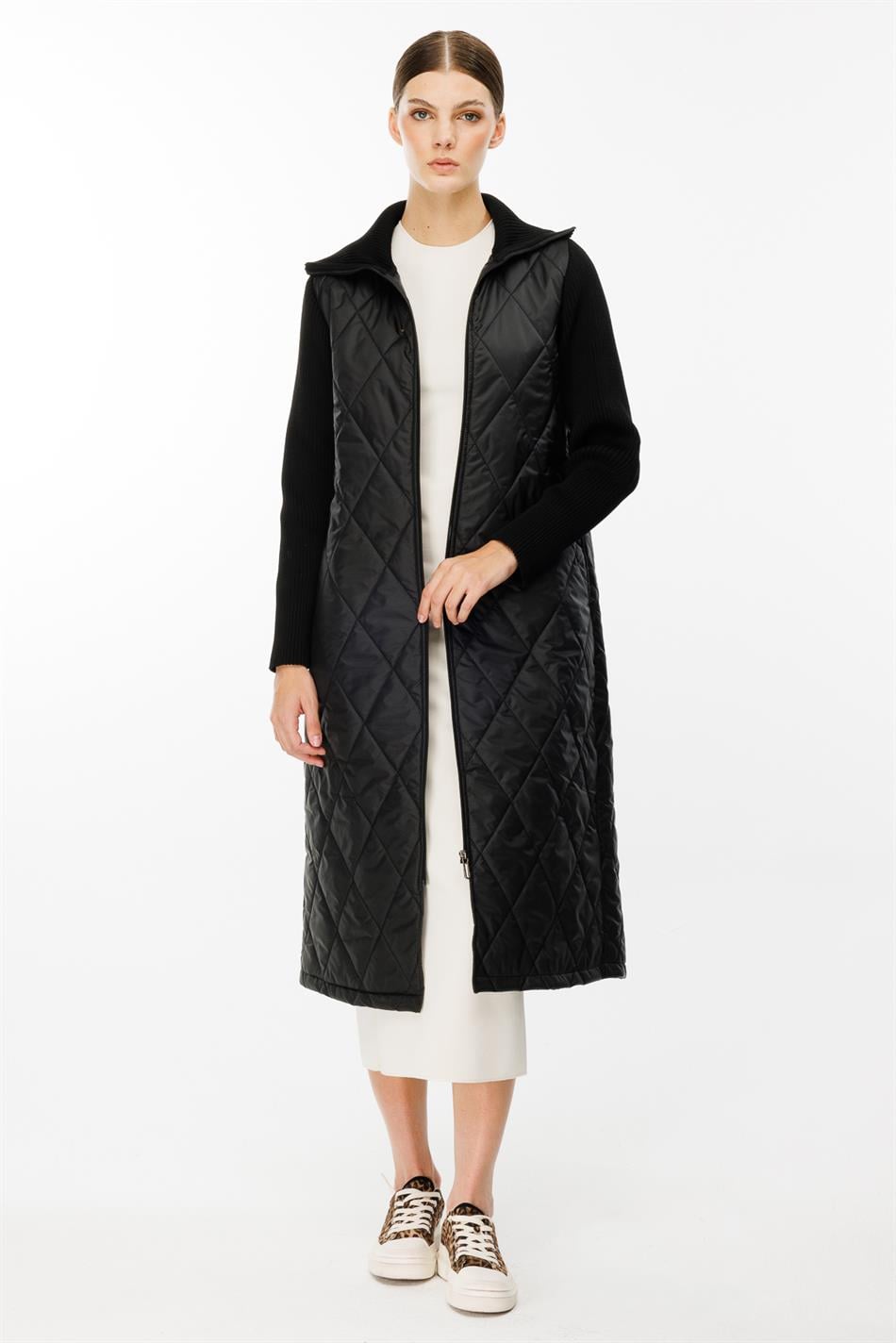 Yaxalıq və qol detalları ilə zərif trikotaj palto, yüngül, həmişə dəbli, əla qiymətə keyfiyyətli - qara