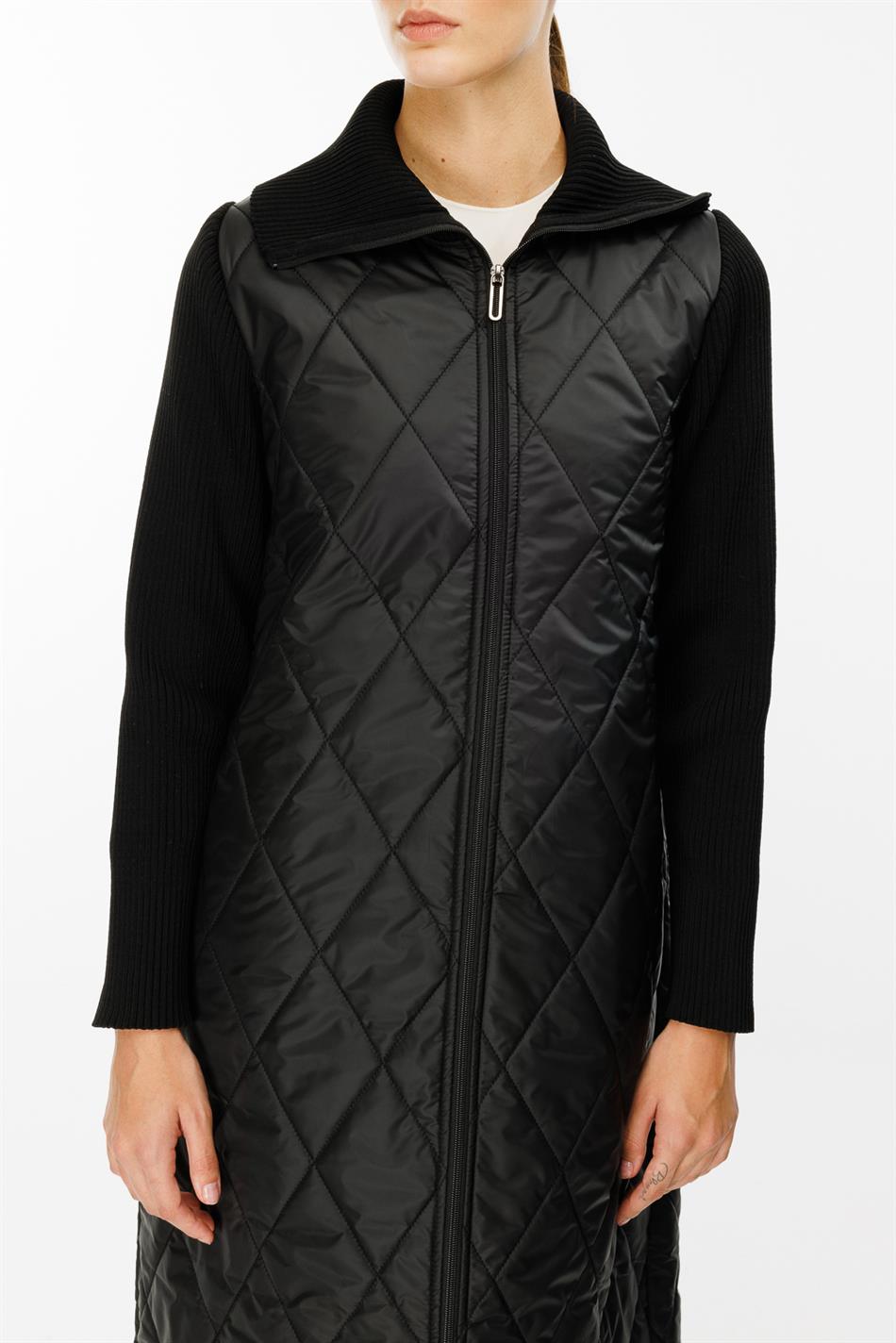 Yaxalıq və qol detalları ilə zərif trikotaj palto, yüngül, həmişə dəbli, əla qiymətə keyfiyyətli - qara