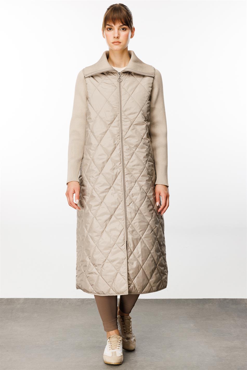 Classy Triko Yaka ve Kol Detaylı Hafif Herdaim Şık Görünmezi Sağlıcak Kalite Fiyat Ürünü Manto Kaban-Taş