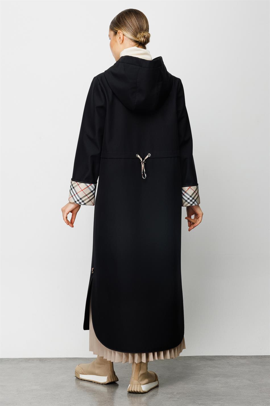 Rahat Tam Ölçülü Flis Astarlı Elite Trimmed Sport Palto PLUS - Qara