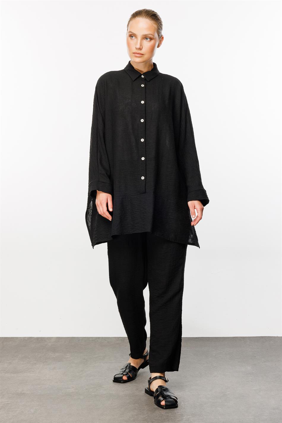 Bequemen, Gewebten Leinen-Hosen Sport Anzug-Black