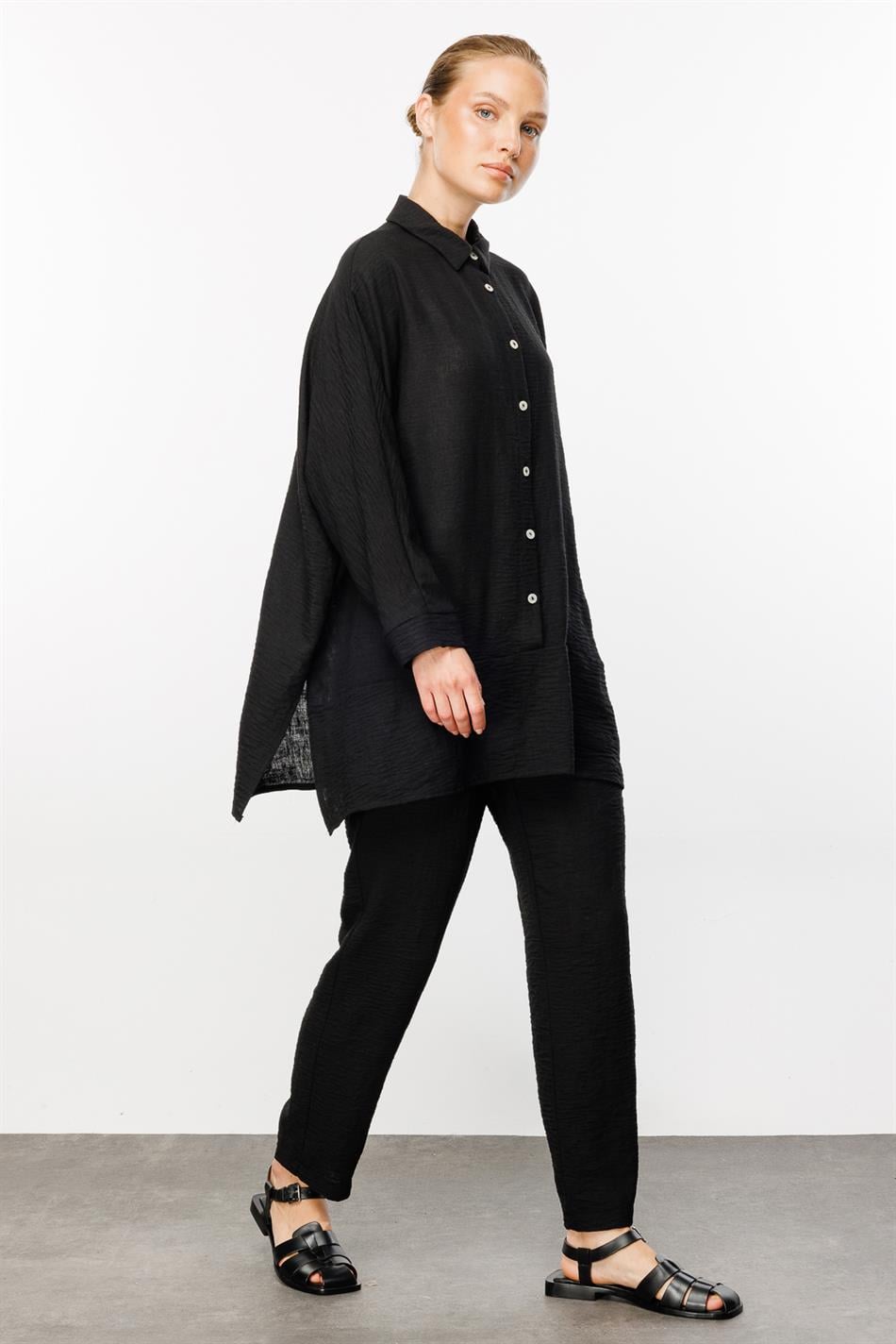 Bequemen, Gewebten Leinen-Hosen Sport Anzug-Black