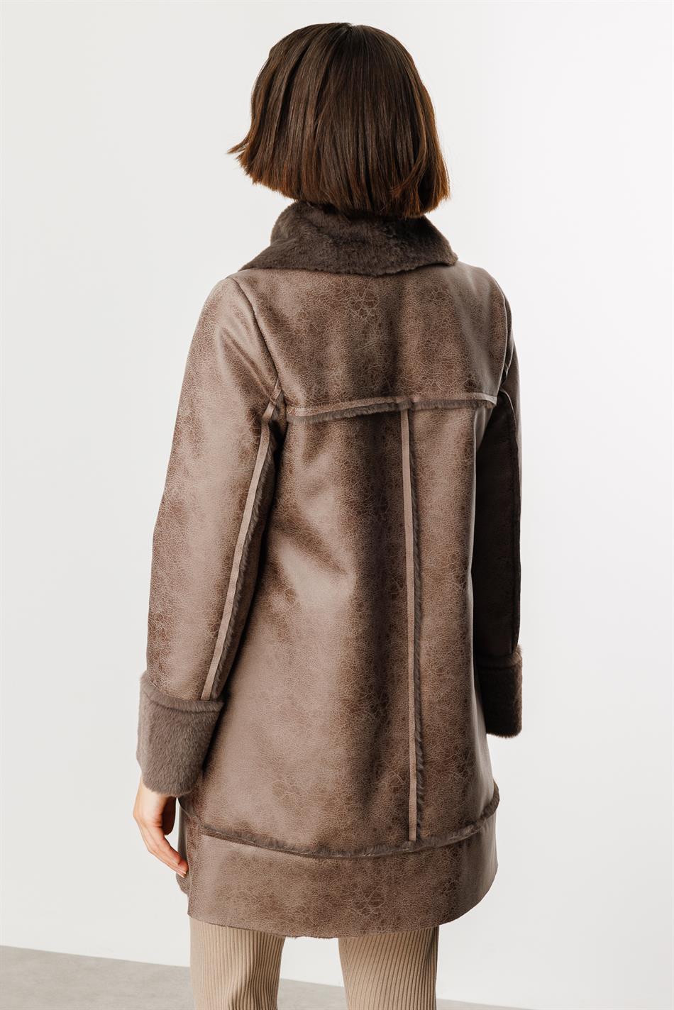 Crok Faux Leather and Soft Fur Lined Sport Coat - Mink