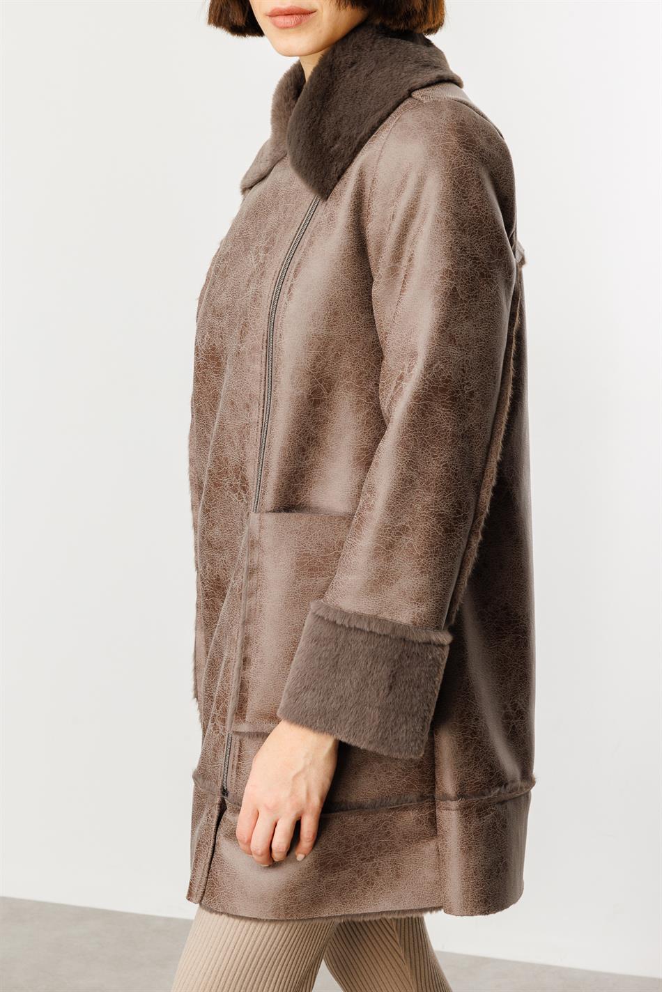 Crok Faux Leather and Soft Fur Lined Sport Coat - Mink