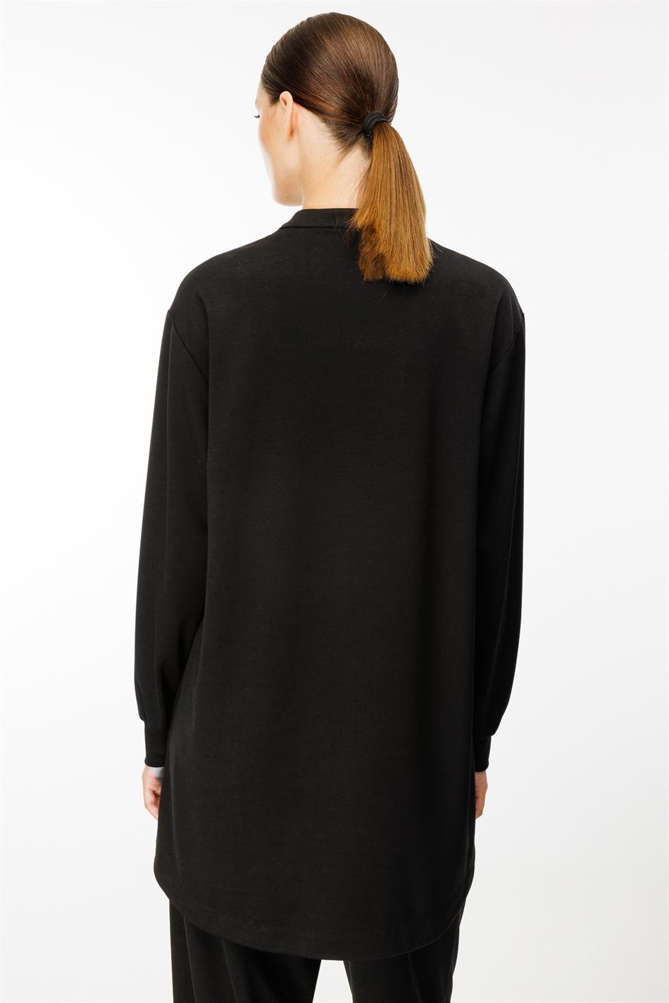 Deshi gebreide jas en broek set met sierdetails - Zwart