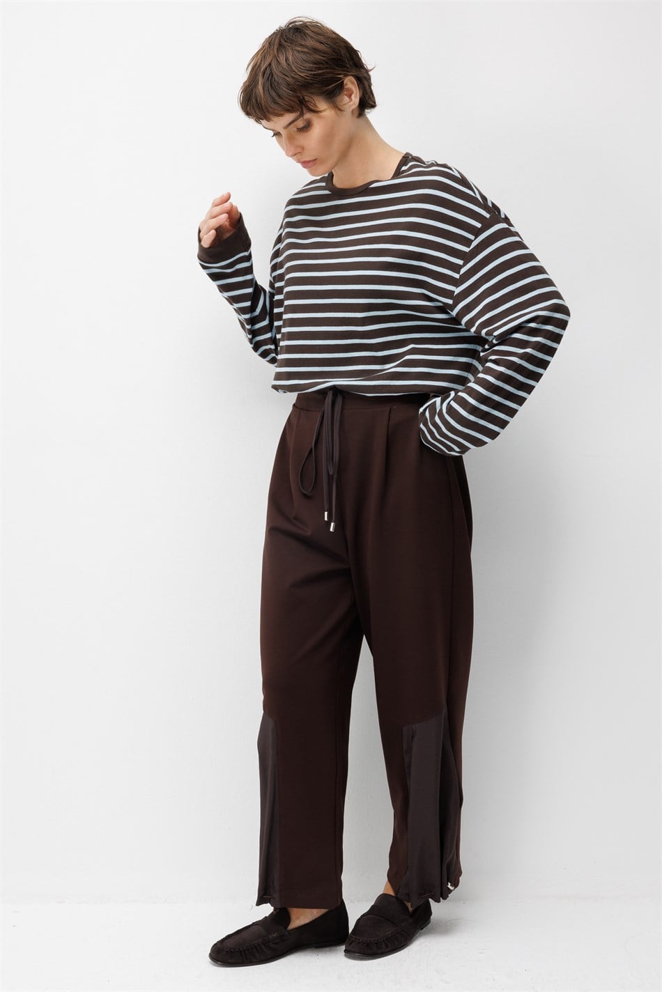 Duo Panel Detaylı Spor Pantolon-Kahve