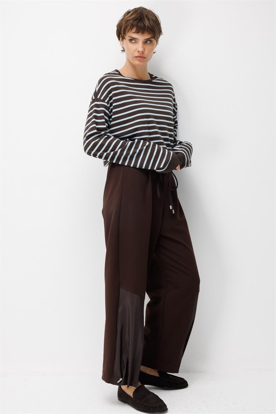 Duo Panel Detaylı Spor Pantolon-Kahve