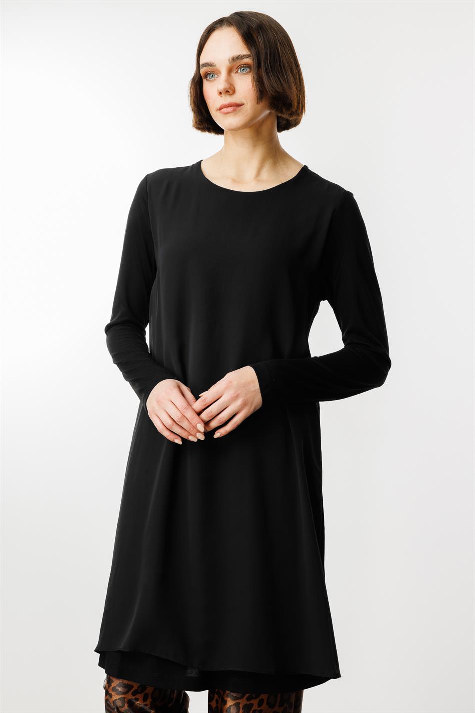 Chiffon-Hosen-Set mit Leopardenmuster, mittellang, einfarbig vorne - LEOPARD