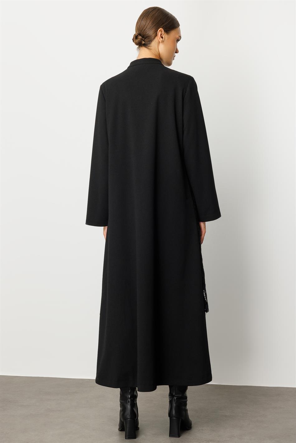 Handgefertigte Details, Otto- und Crêpe-Textur, sportlich-zeitloser Trenchcoat/Jacke für jede Jahreszeit – Schwarz