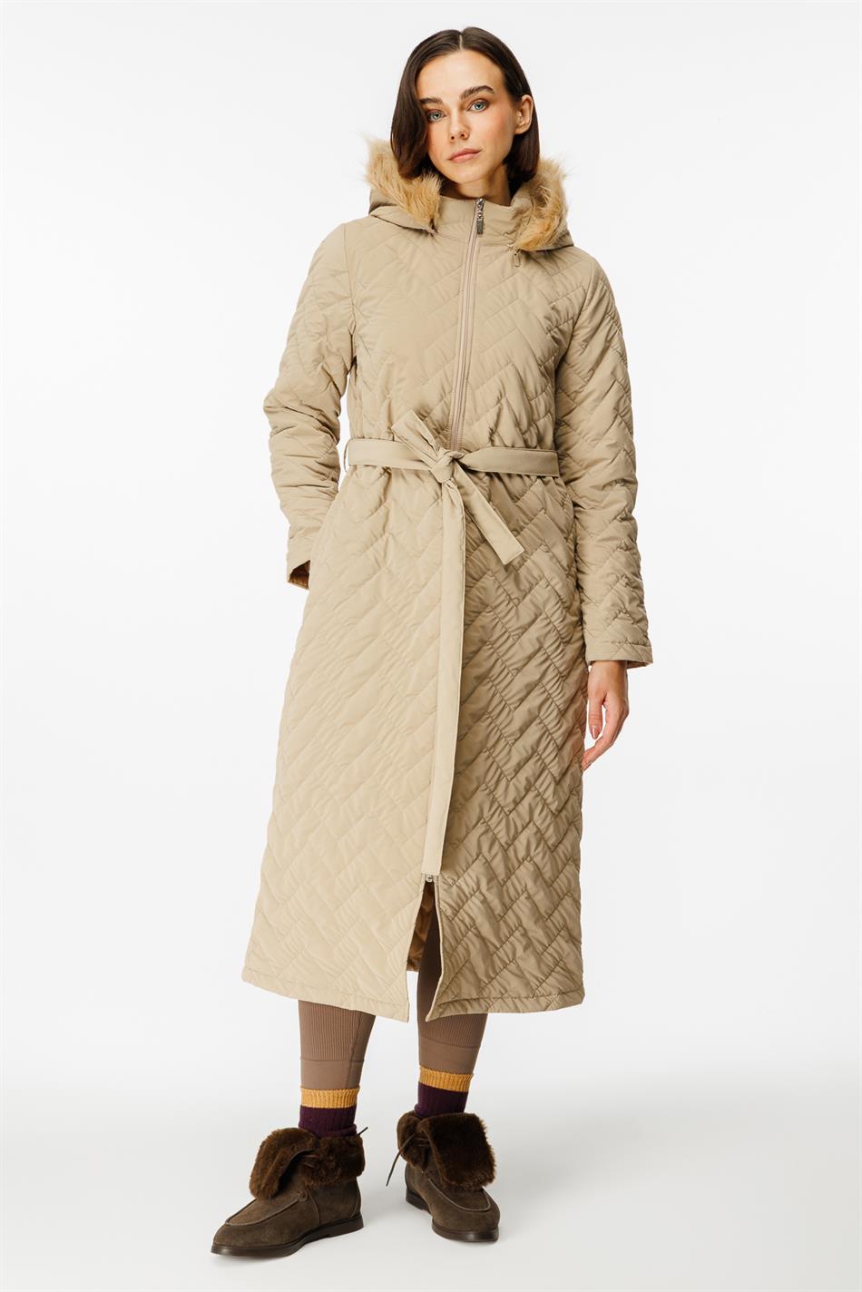 Elele Special Quilted Padded Fabric Sporty and Timeless Coat Jacket - Stone
