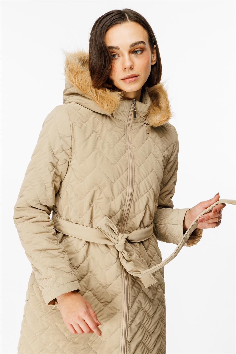 Elele Special Quilted Padded Fabric Sporty and Timeless Coat Jacket - Stone