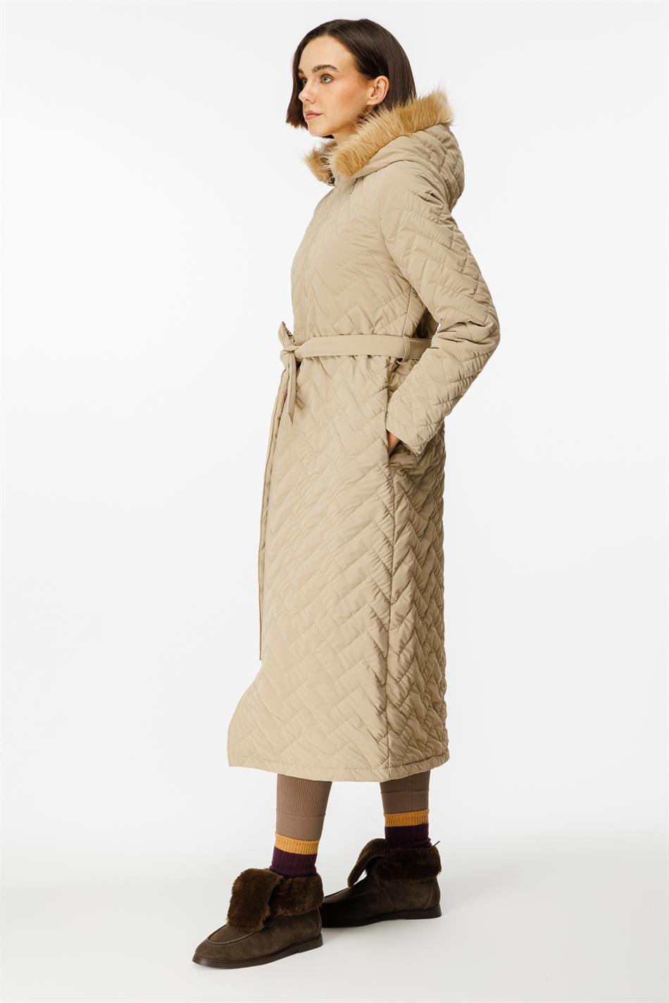 Elele Special Quilted Padded Fabric Sporty and Timeless Coat Jacket - Stone