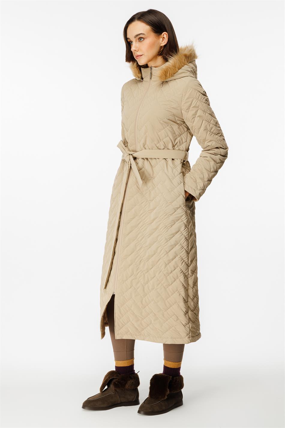 Elele Special Quilted Padded Fabric Sporty and Timeless Coat Jacket - Stone