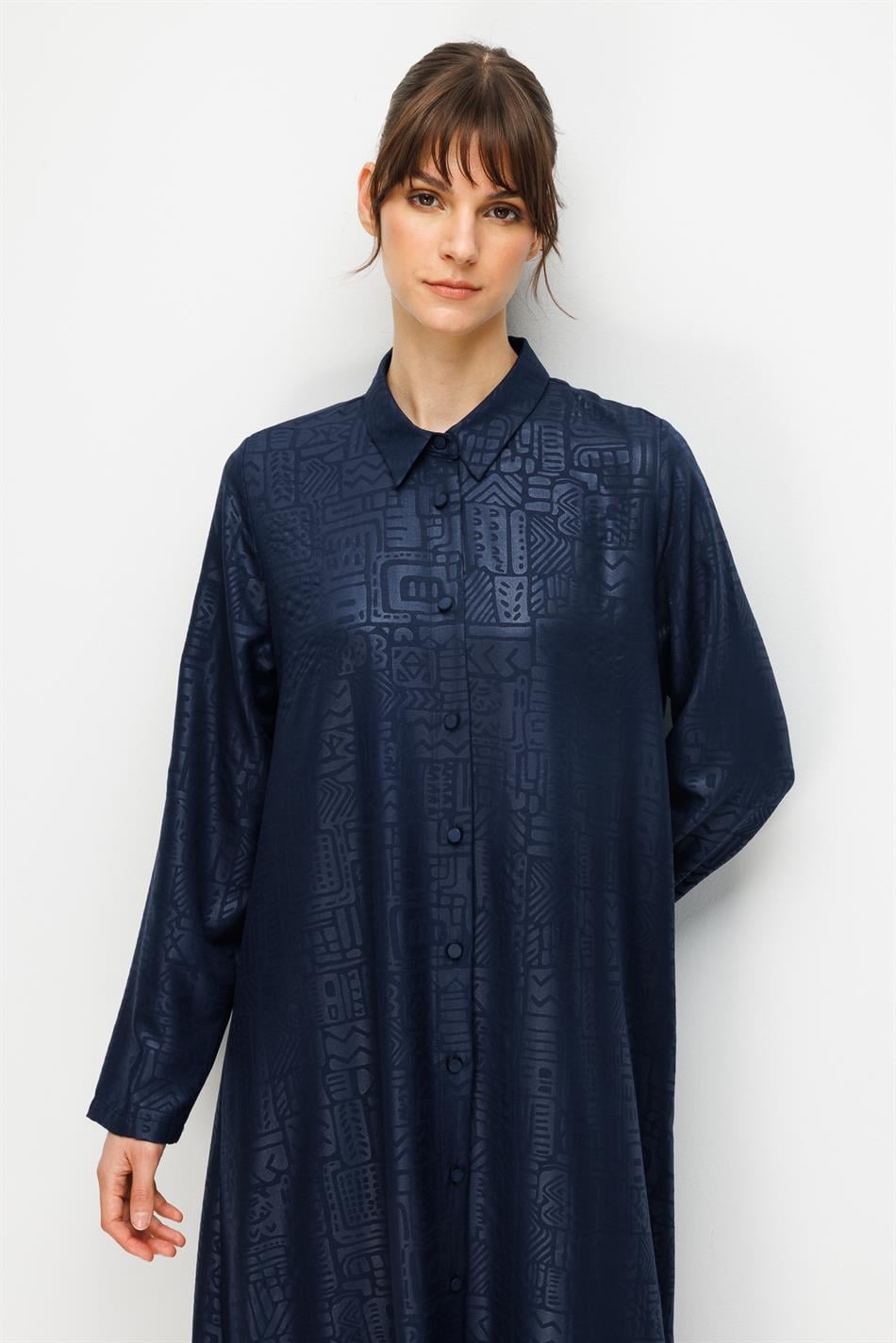 FENIX Özel Desen Soft Kumaş Beden İpekçe Sırt Aller Detaylı Maxi Tunik ve Pantalon Kombinli TAKIM-Laci