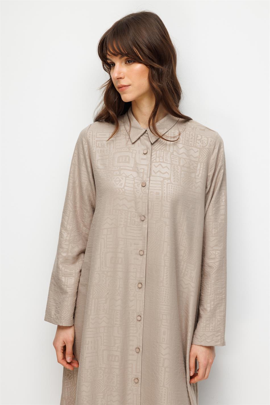 FENIX Özel Desen Soft Kumaş Beden İpekçe Sırt Aller Detaylı Maxi Tunik ve Pantalon Kombinli TAKIM-Taş