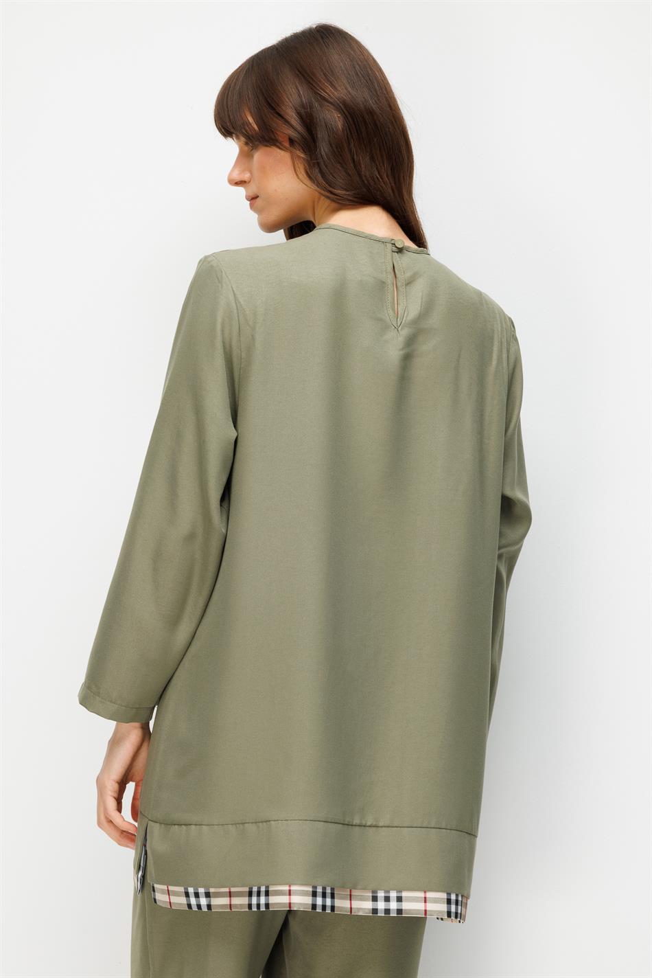 Ferra Garni zijden stoffen lichtgewicht en comfortabele broek en tuniekset - Khaki