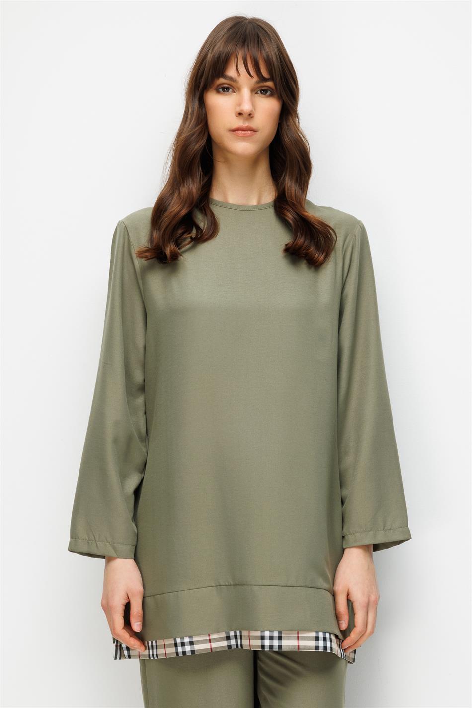 Ferra Garni zijden stoffen lichtgewicht en comfortabele broek en tuniekset - Khaki