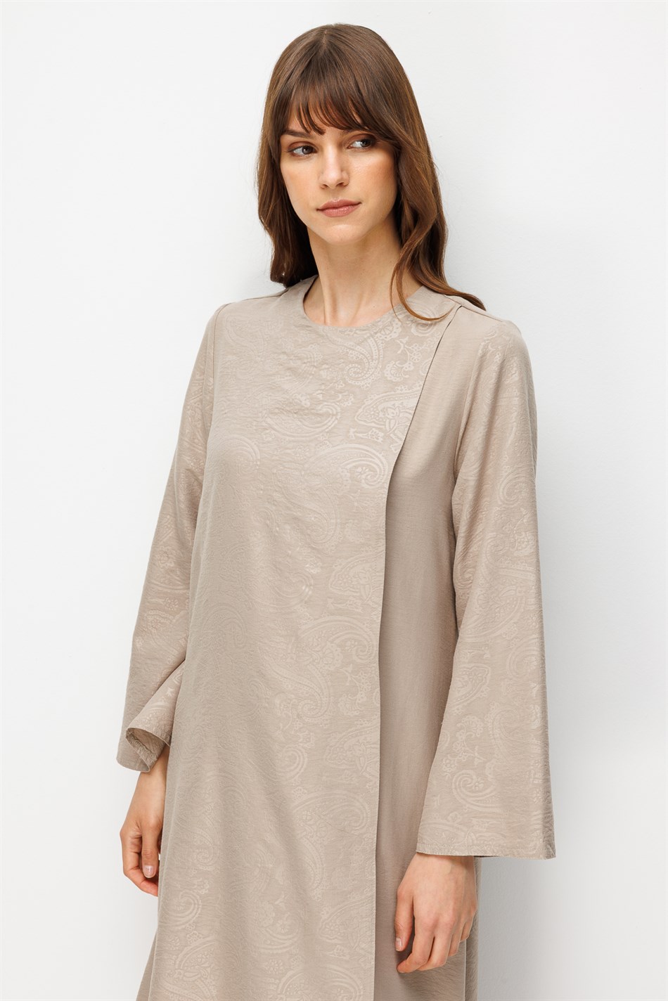 FLORAL Özel Desen Soft Kumaş ve Yaka Kol İpekçe Garni Zamansız Pantalonlu Takım-Taş