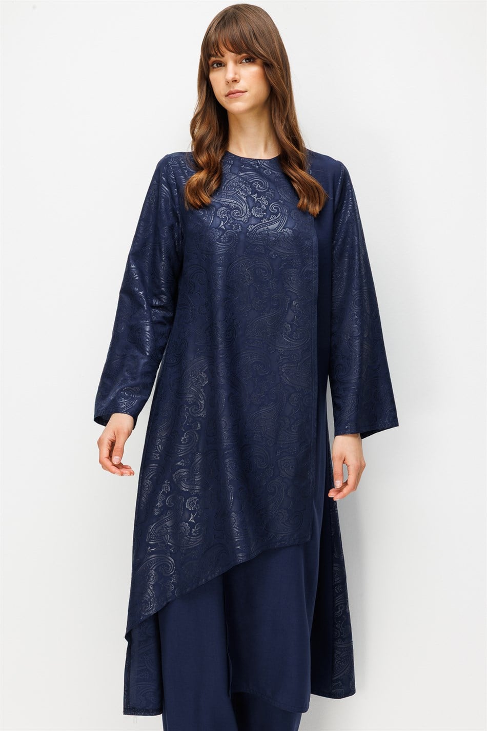 FLORAL Özel Desen Soft Kumaş ve Yaka Kol İpekçe Garni Zamansız Pantalonlu Takım-Laci