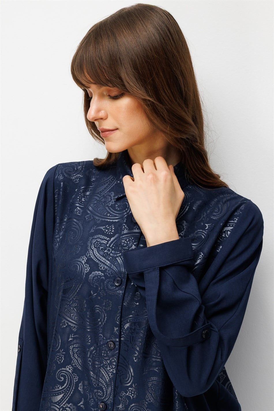 FLORAL Özel Desen Soft Kumaş ve Yan Bant Detaylı İpekçe Garni Zamansız Maxi Tunik-Laci