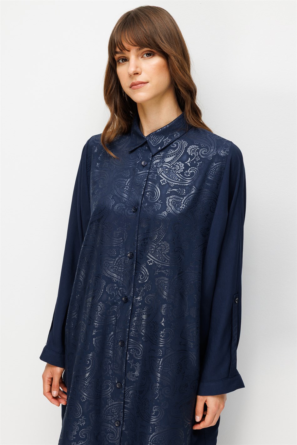 FLORAL Özel Desen Soft Kumaş ve Yan Bant Detaylı İpekçe Garni Zamansız Maxi Tunik-Laci