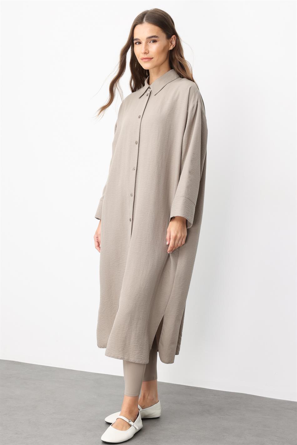 Bütün İpək Parça Rahat və Yüngül Zamansız İdman Paltosu - R - MINK