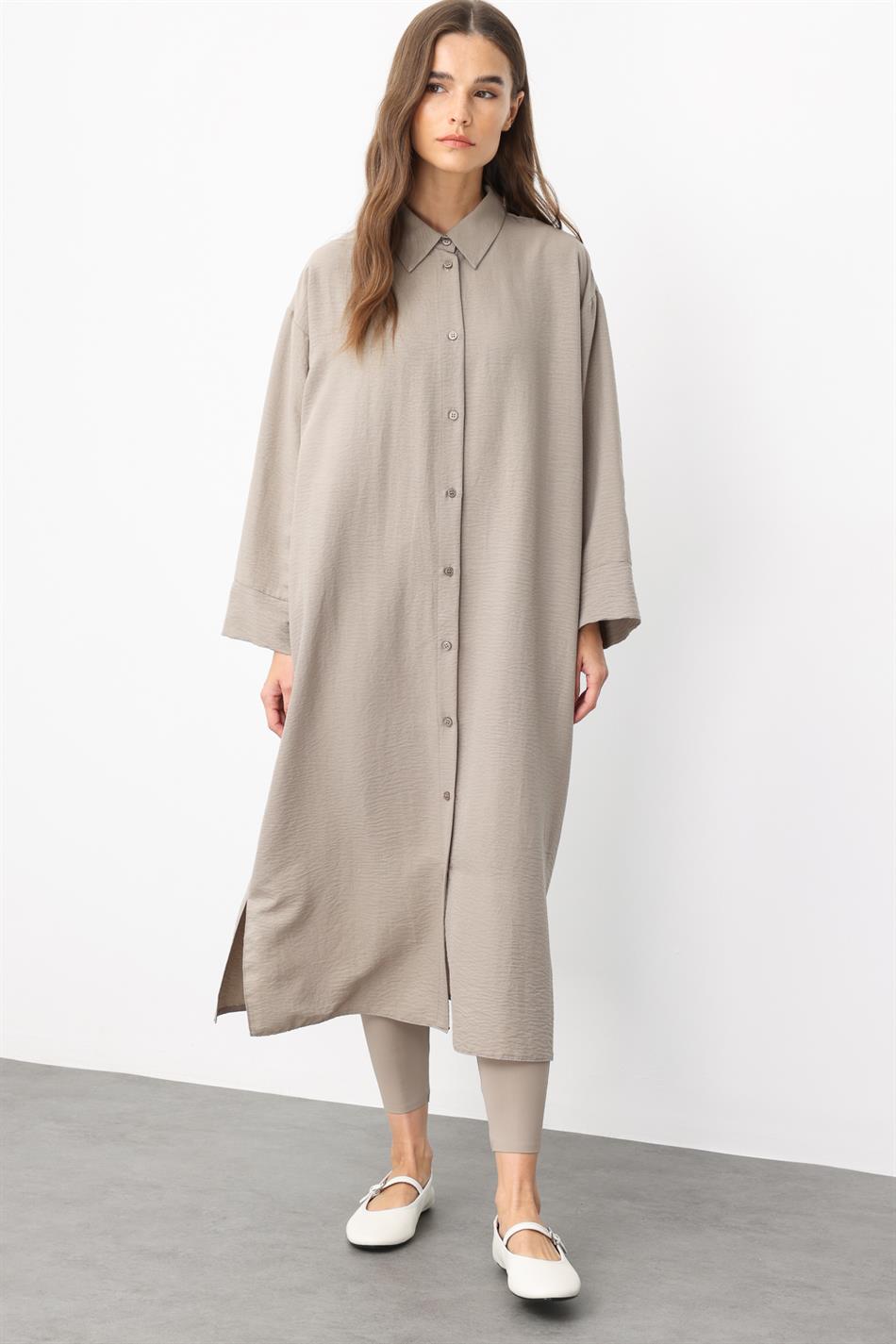 Bütün İpək Parça Rahat və Yüngül Zamansız İdman Paltosu - R - MINK