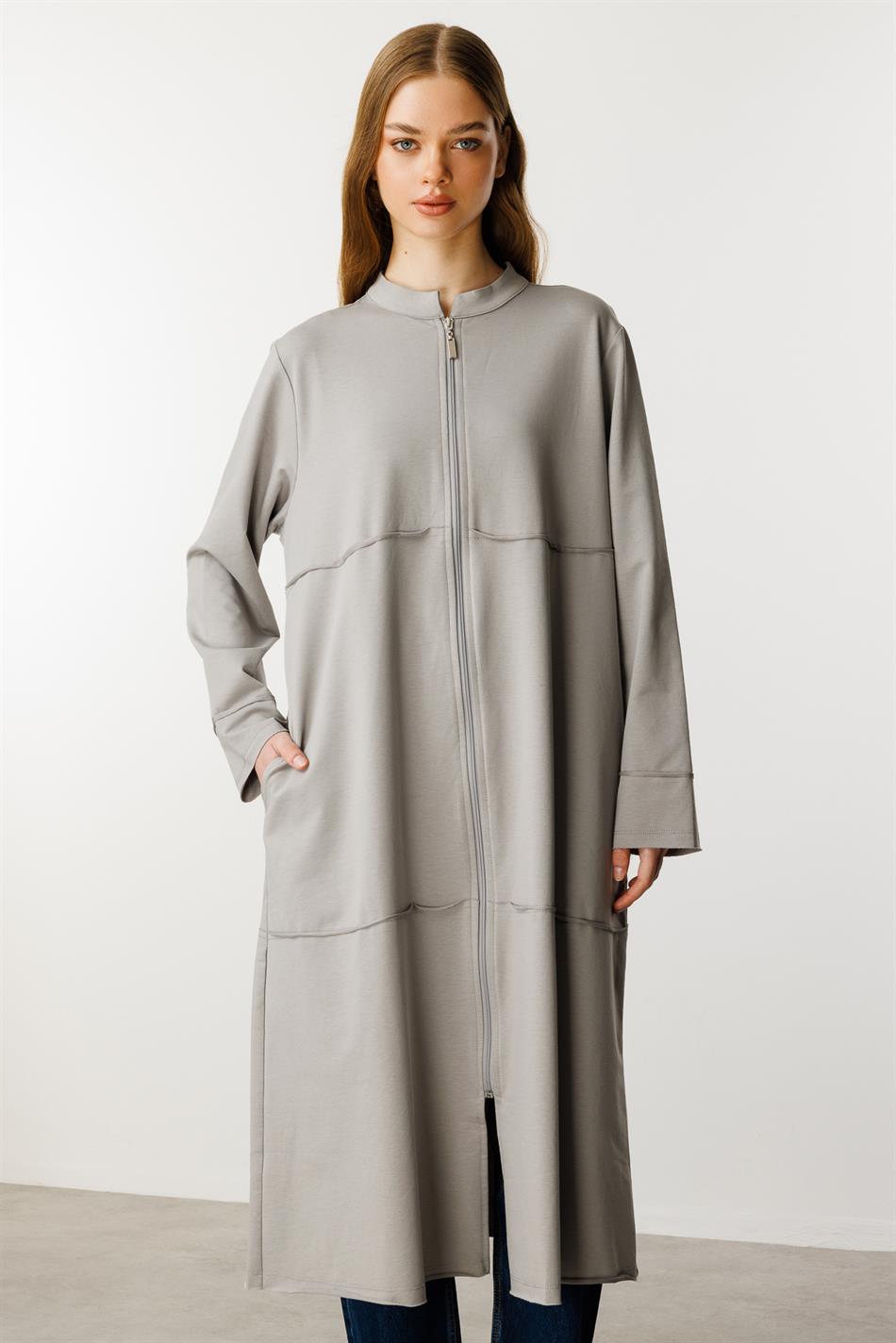 Sportjas/abaya van fijn gebreide katoenmix - Grijs