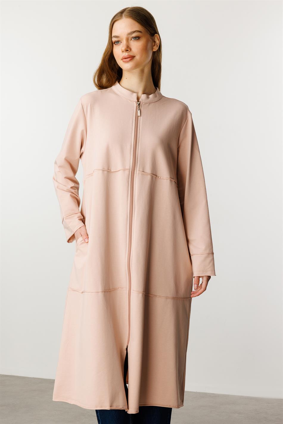 Sportjas/abaya van fijn gebreide katoenmix - Poederroze