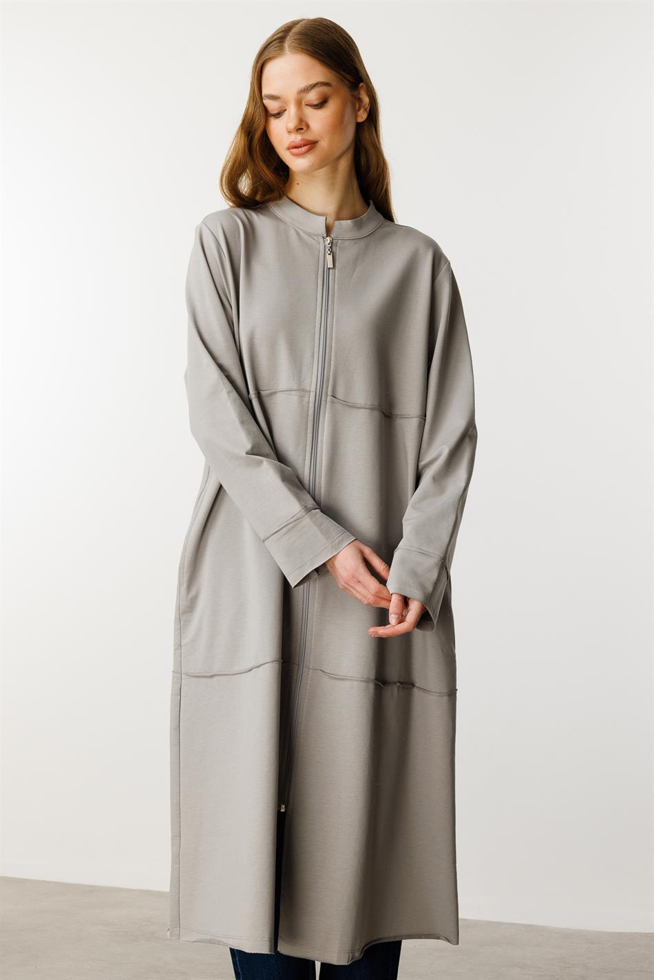 Sportjas/abaya van fijn gebreide katoenmix - Grijs