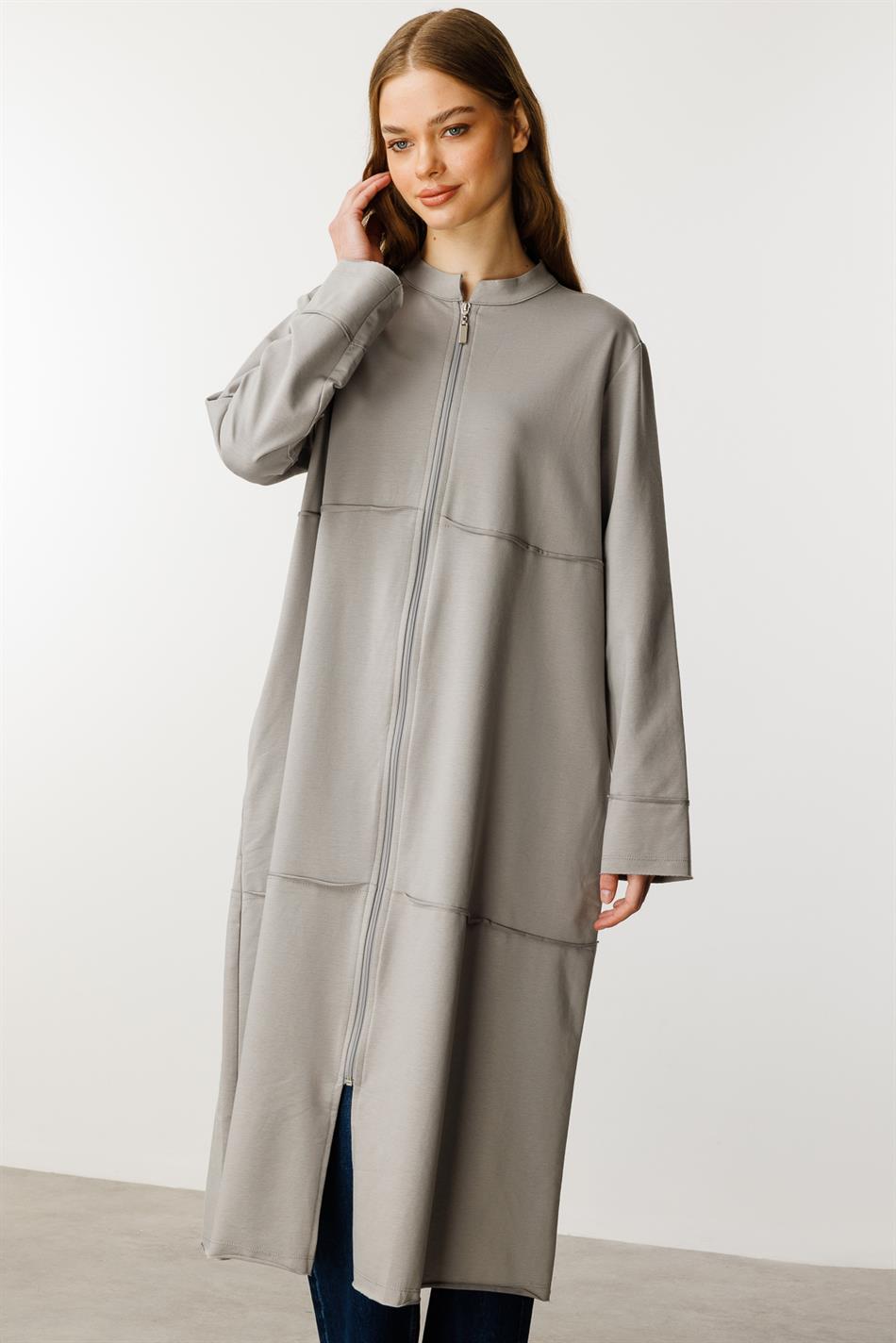 Sportjas/abaya van fijn gebreide katoenmix - Grijs